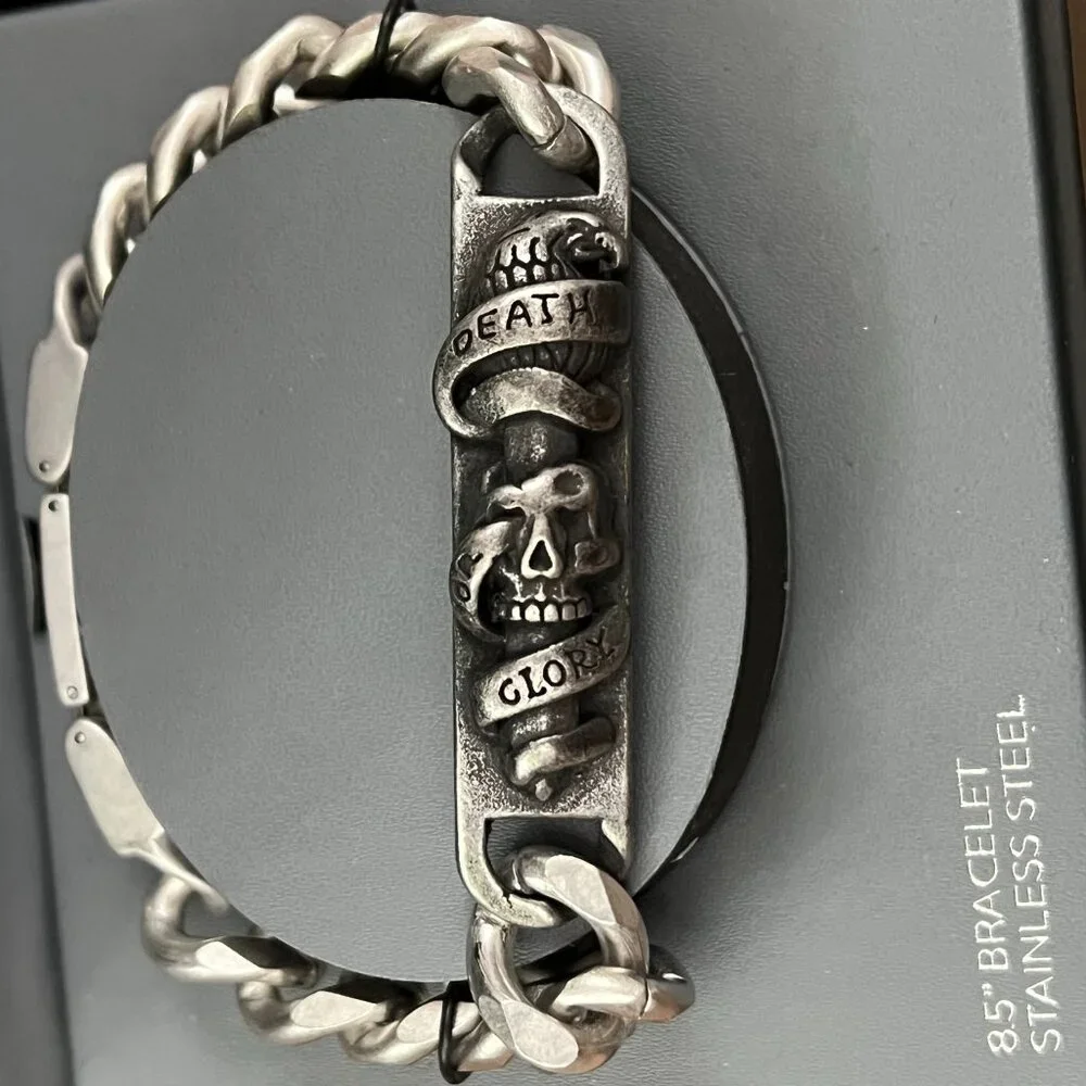 NEW Ed Hardy Skull Death or Glory Mens Stainless Steel Bracelet